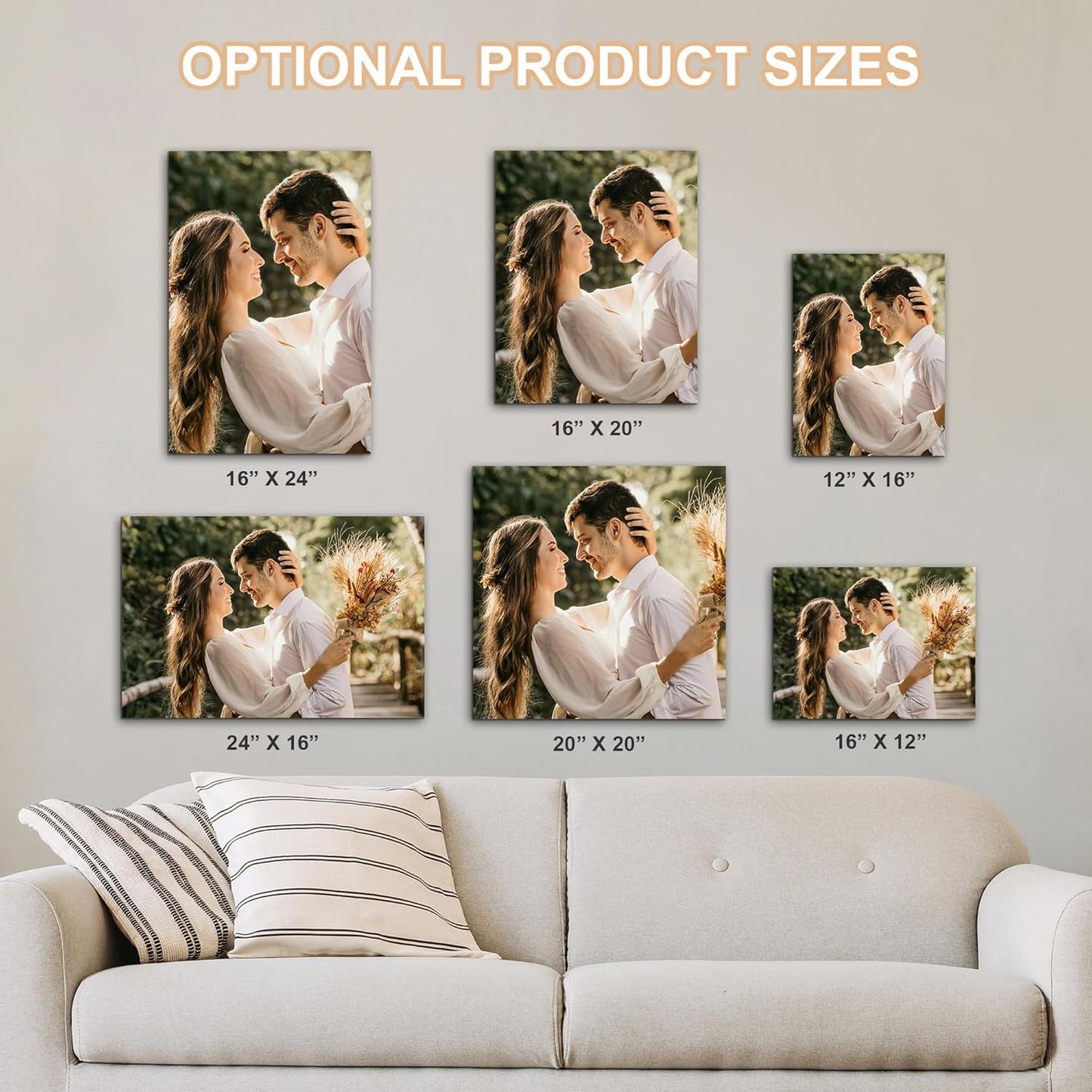 WayToLight Custom Canvas Prints with Your Photos Framed Personalized Picture Canvas Prints Wall Art Ideal for Home Decor Christmas Family Gifts (20" x 20")