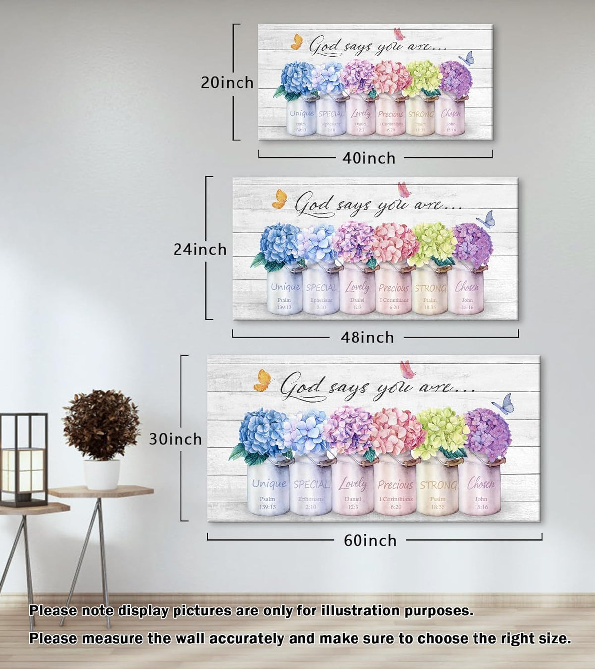 Cao Gen Decor ArtH43075 Inspirational Bible Verse Wall Art: God Says You Are Wall Sayings Flowers in Mason Jar Picture Print Christian Gift Quotes Poster for Women Girl Bedroom Home Decor Artwork