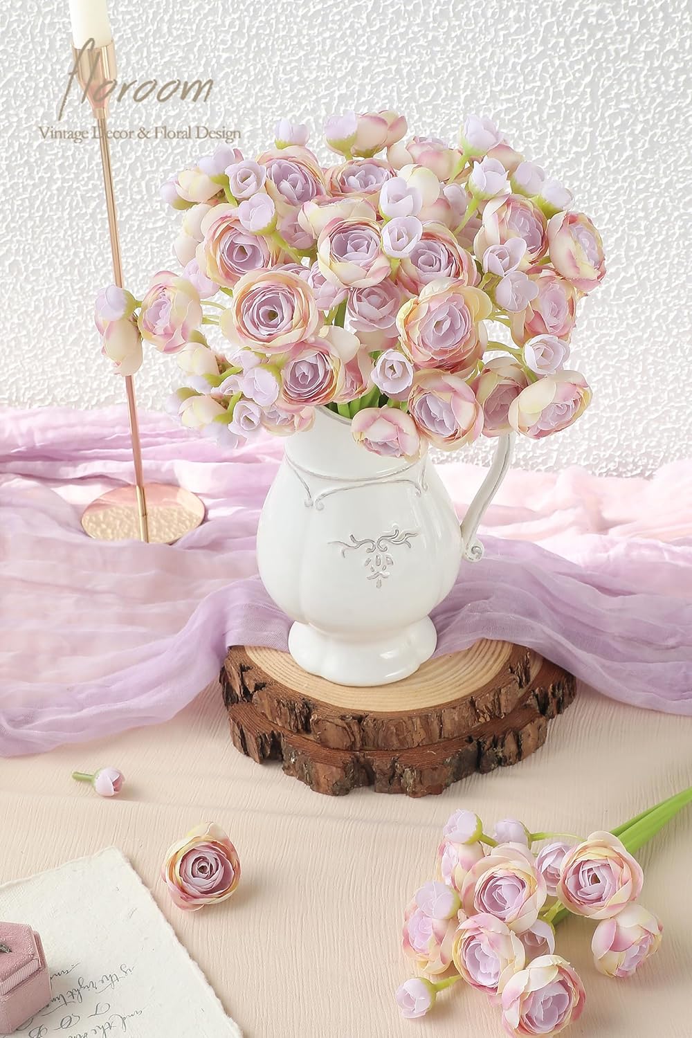 Floroom Ranunculus Artificial Flowers 18 Pcs Lilac Faux Silk Mini Ranunculus Bulk Fake Wedding Filler Flowers for DIY Bouquets, Centerpieces, Bridal Shower Decorations & Arrangements