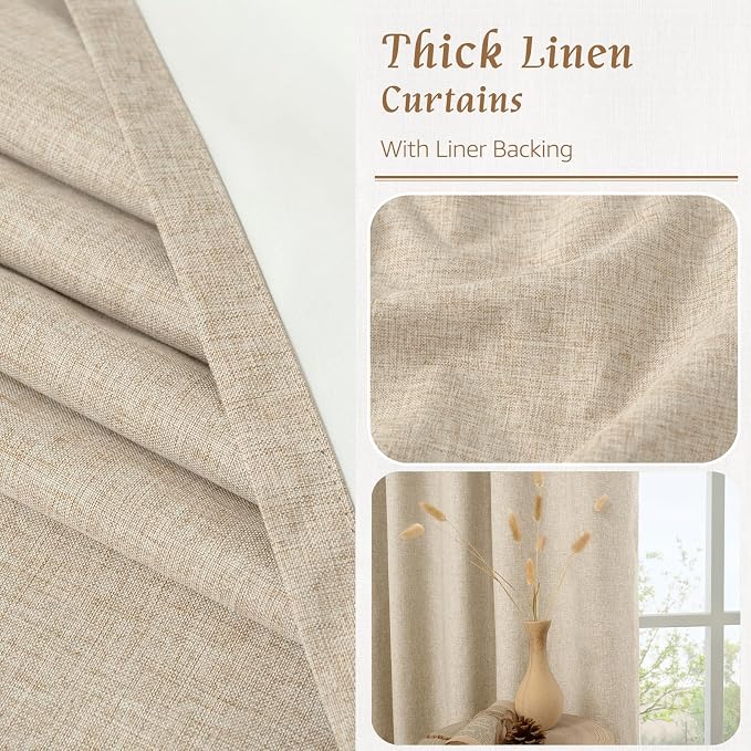 95 Inch 100% Blackout Linen Curtains 2 Panels - Image 8