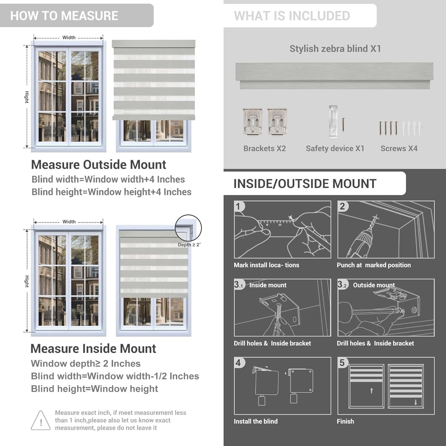 Cordless Zebra Blinds for Windows, Blackout Interior Blinds,Easy to Install,UV Protection,for Offices and Home,Custom Roller Shades, Mousse Light Bown,34" W x 88" H