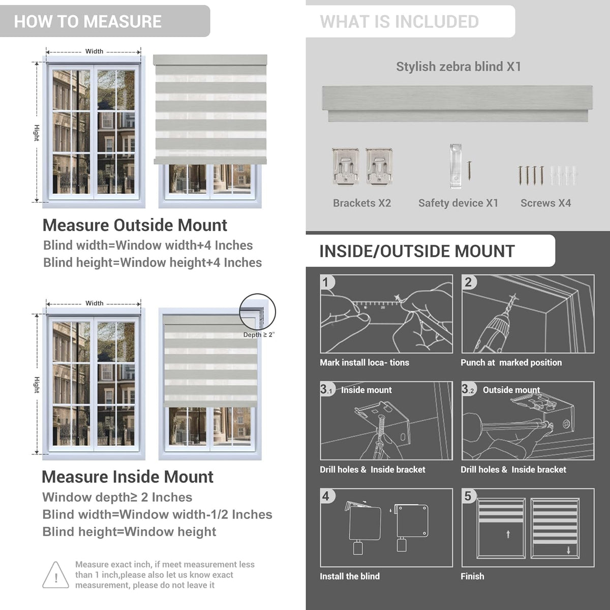 Cordless Zebra Blinds for Windows, Blackout Interior Blinds,Easy to Install,UV Protection,for Offices and Home,Custom Roller Shades, Solid White, 87" W x 64" H