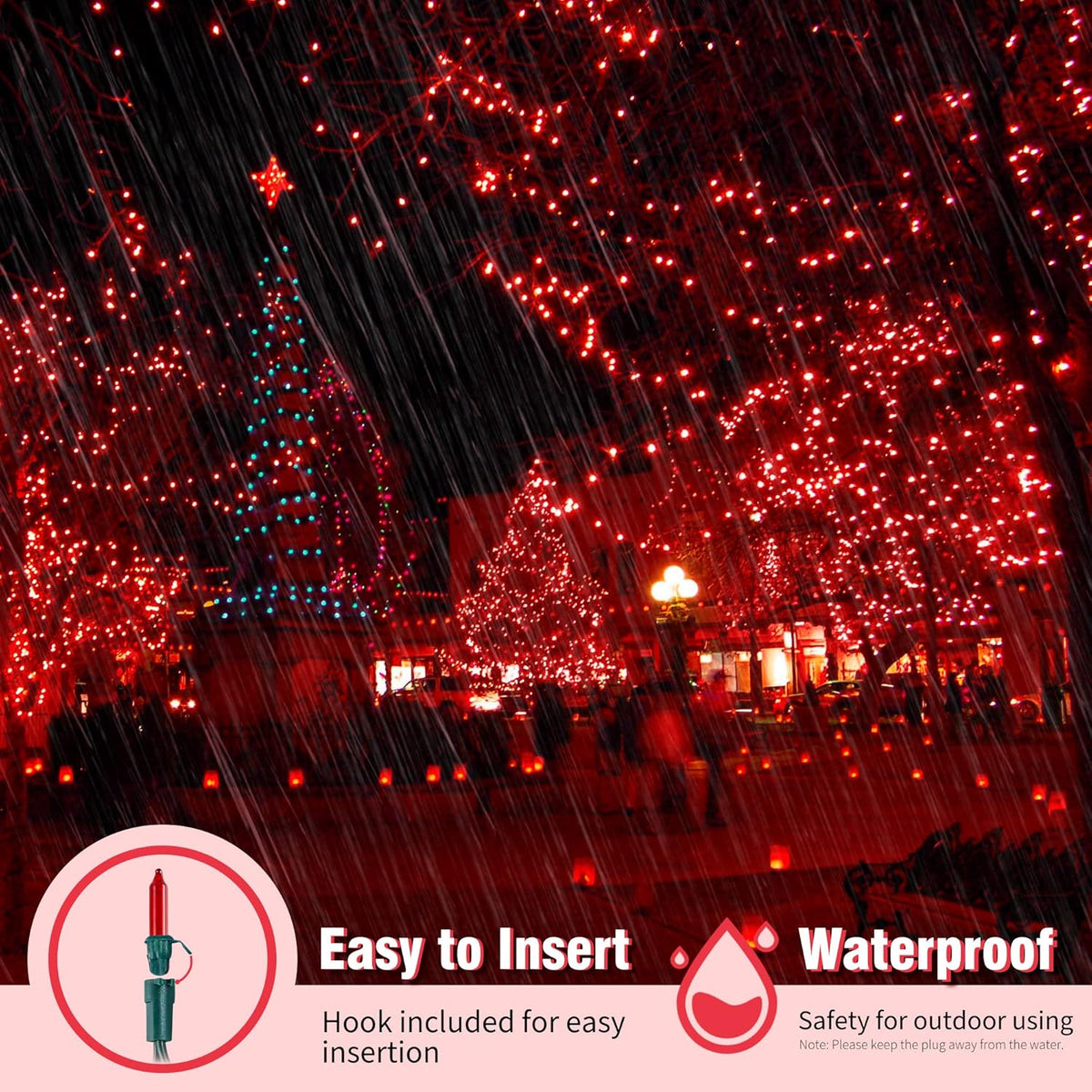Christmas Lights Indoor Outdoor, 2PACK 13FT 50-count Lights Incandescent Mini Halloween String Light, 120V UL Certified Green Wire Light for Xmas Tree, Patio, Holiday, Party, Home, Garden Decor,Red
