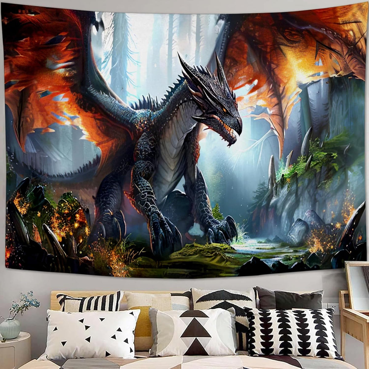 Dinosaur Tapestry Dragon Tapestries Fabric Wall Hanging Aesthetic Space Indoor Outdoor Wall Art Tablecloth Bedspread Decoration for Boy’s Bedroom Dormitory Living Room Home Decor 60"x90"