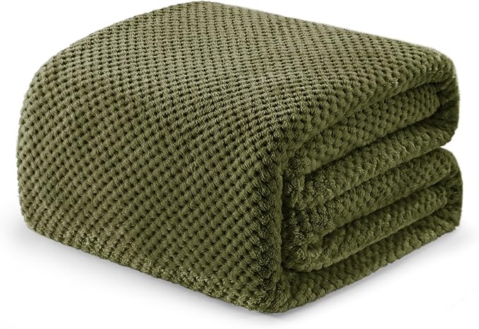 Exclusivo Mezcla Soft Waffle Fleece Bed Blanket King Size, Olive | Lightweight by ExclusivoMezcla