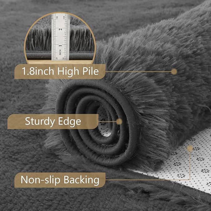 3x5 Dark Grey Fluffy Soft Area Rug Non-Slip - Image 6