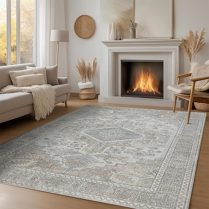 8x10 Washable Area Rugs for Living Room, Dining Room- Retro Taupe | Ultra Soft - Image 9