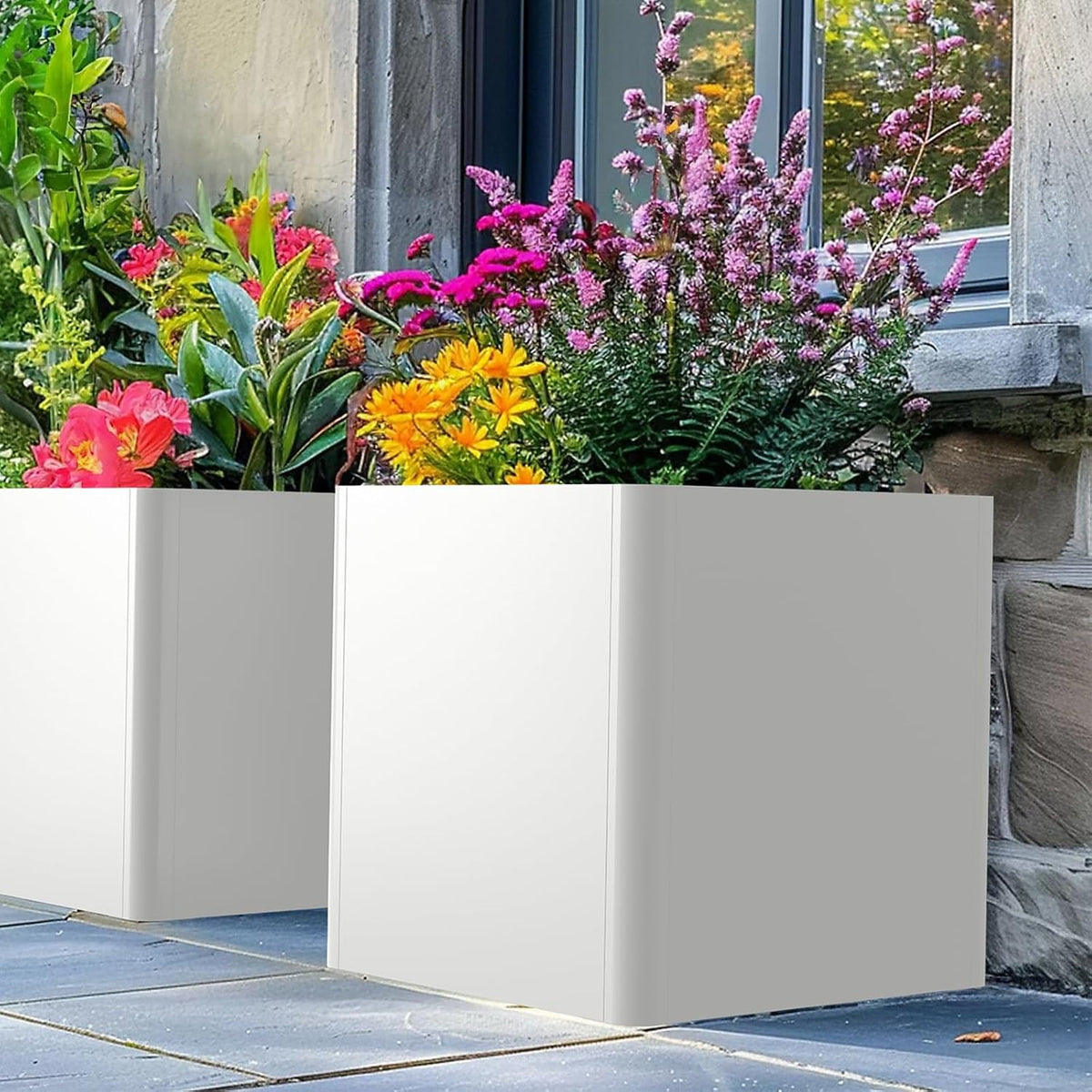 Large Outdoor Square Planter 20" L x 20" W x 21" H,White Square Planters for Indoor and Outdoor All-Weather Use