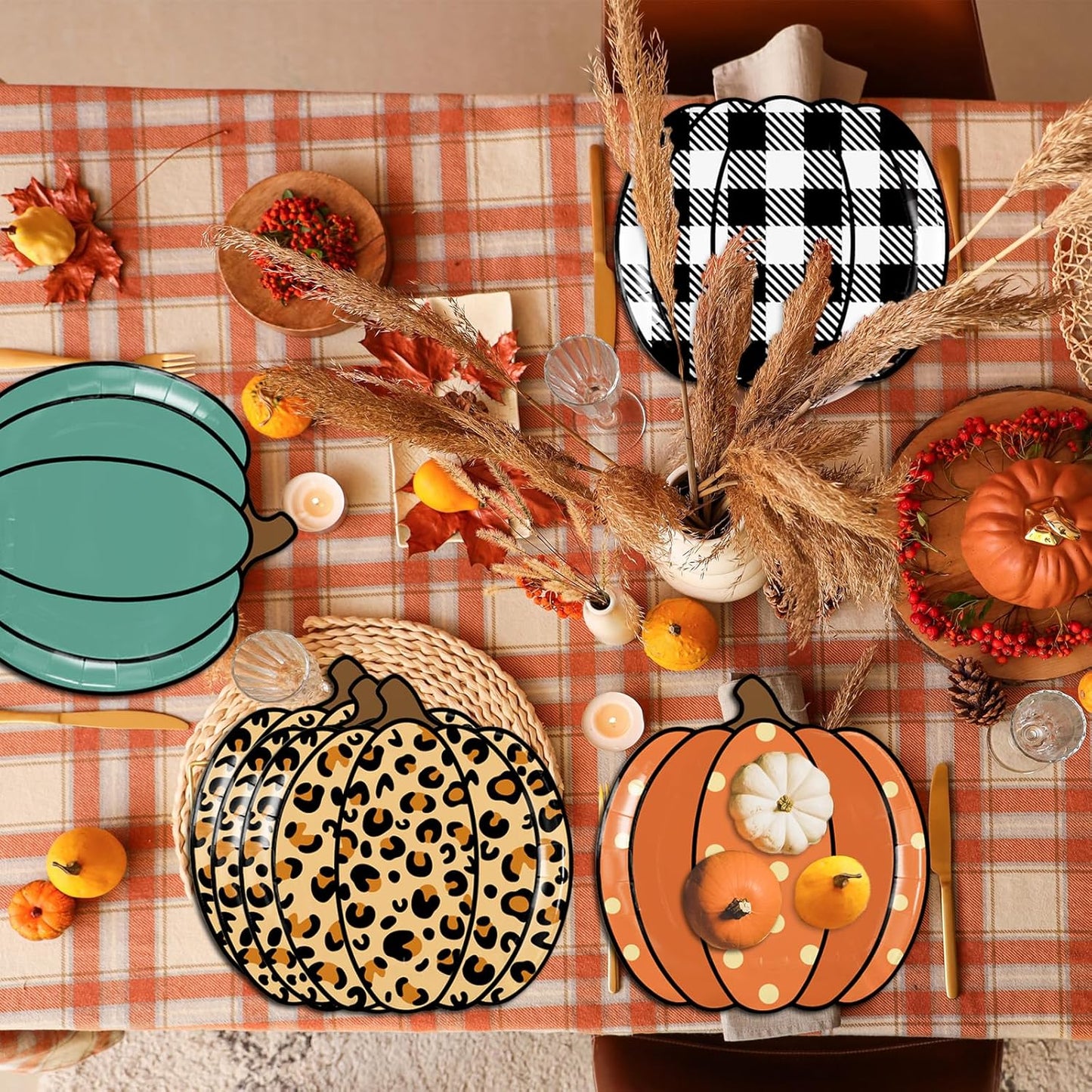 HAKOTI 40Pcs Fall Pumpkin Paper Plates - Thanksgiving Harvest Party Tableware Decoration Orange Pumpkin Shape Plates for Autumn, Halloween Holiday