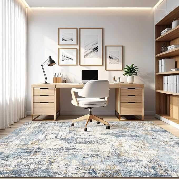 LOONGRUG 6x9 Area Rugs Washable Neutral Modern Living Room Rug Blue | Abstract - Image 8