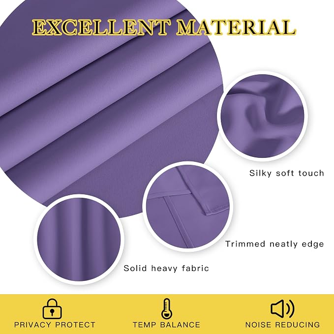 NICETOWN Blackout Lilac Purple Curtain 84 inches Long, Energy Saving Thermal - Image 3