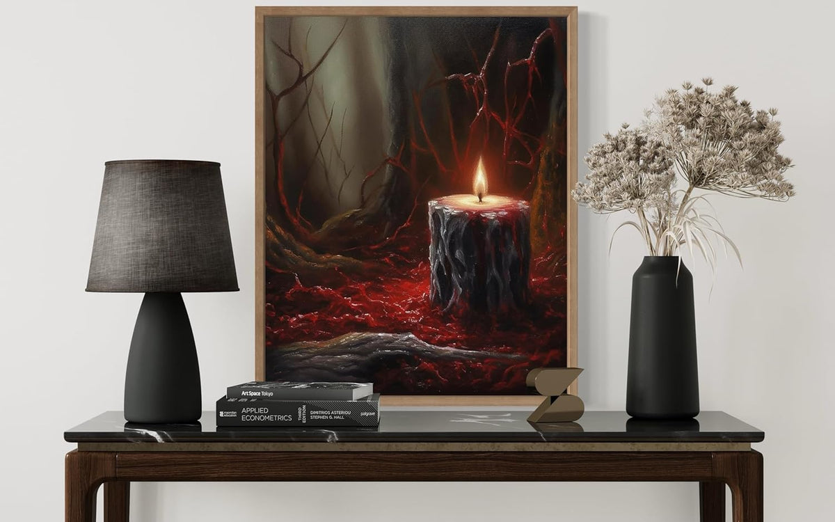 Gothic Candle Poster Art Print, Halloween Scary Vintage Wall Art Academia Spooky Painting Decoration for Horror Prints, Posters Bedroom Decor 89 (Gothic Candle, 11 x 14 inches, Wood Frame)