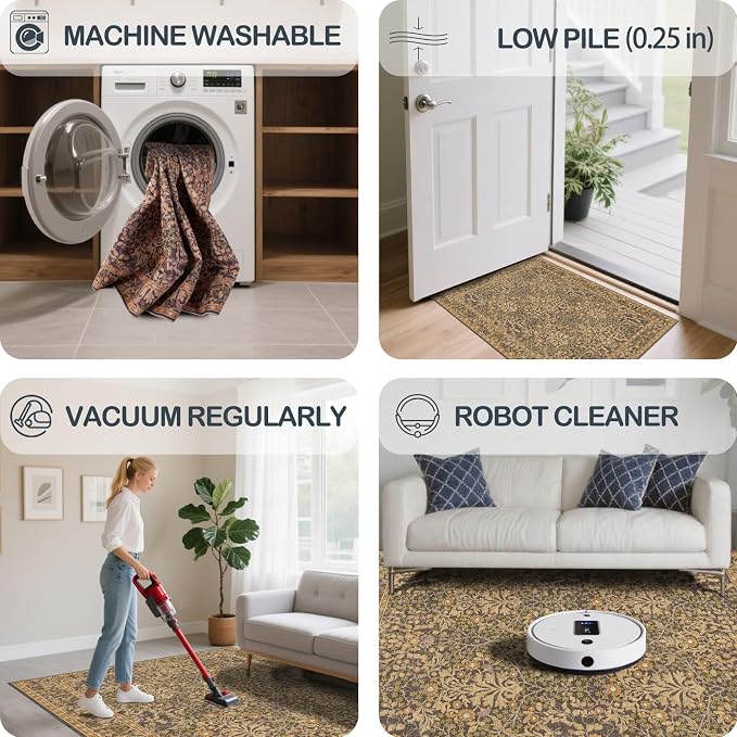 4x6 Area Rug for Bedroom Beside Rug, Laundry Room, Washable Non-Slip Low Pile - Image 7