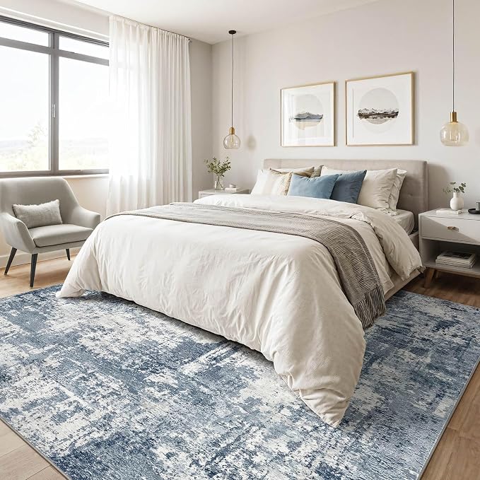 LOONGRUG 6x9 Area Rugs Washable Neutral Modern Living Room Rug White Blue | - Image 4