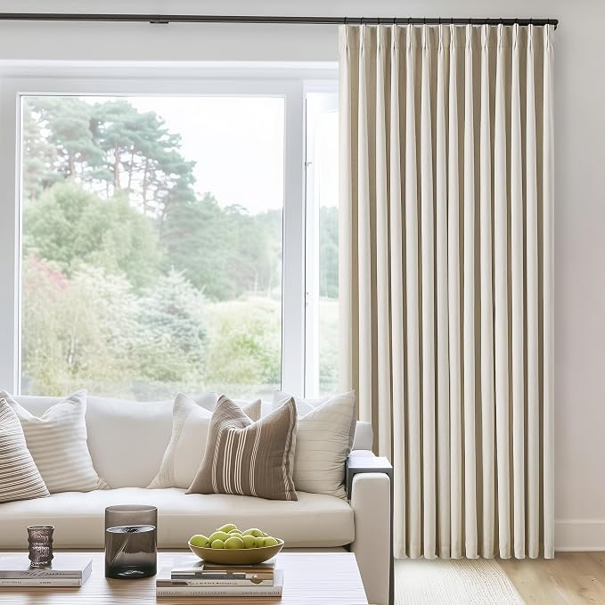 Cream Beige 100% Black Out Pinch Pleat Curtains 80 Inch Length 2 Panels | 2 - Image 8
