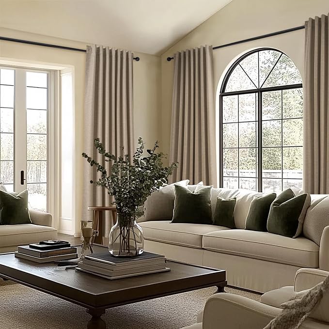 Topfinel 94 Inches Long Taupe Flax Custom Blackout Linen Curtains, Viral Ivory - Image 2