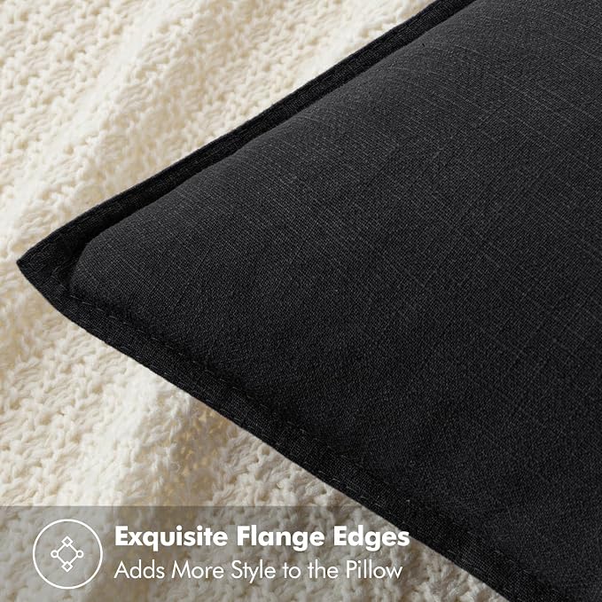 MIULEE Decorative Linen Euro Sham Pillow Covers 24x24 Black | Boho Farmhouse​ - Image 2
