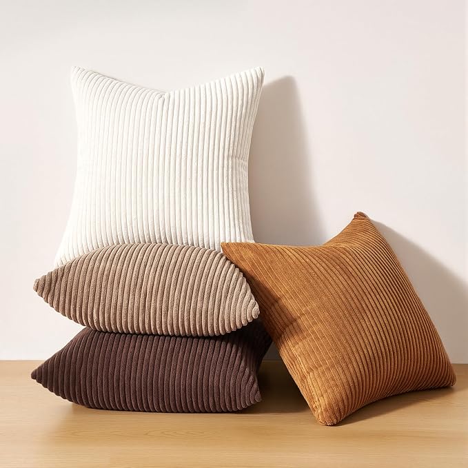 Topfinel Rustic Throw Pillow Covers 18x18 Inch Set of 4 Soft Farmhouse Corduroy - Image 7