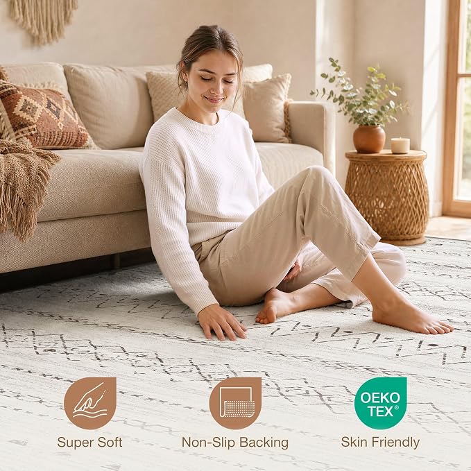 cotiled Boho 5x7 Area Rugs for Living Room: Soft Moroccan Washable Rug | Solve - Image 4