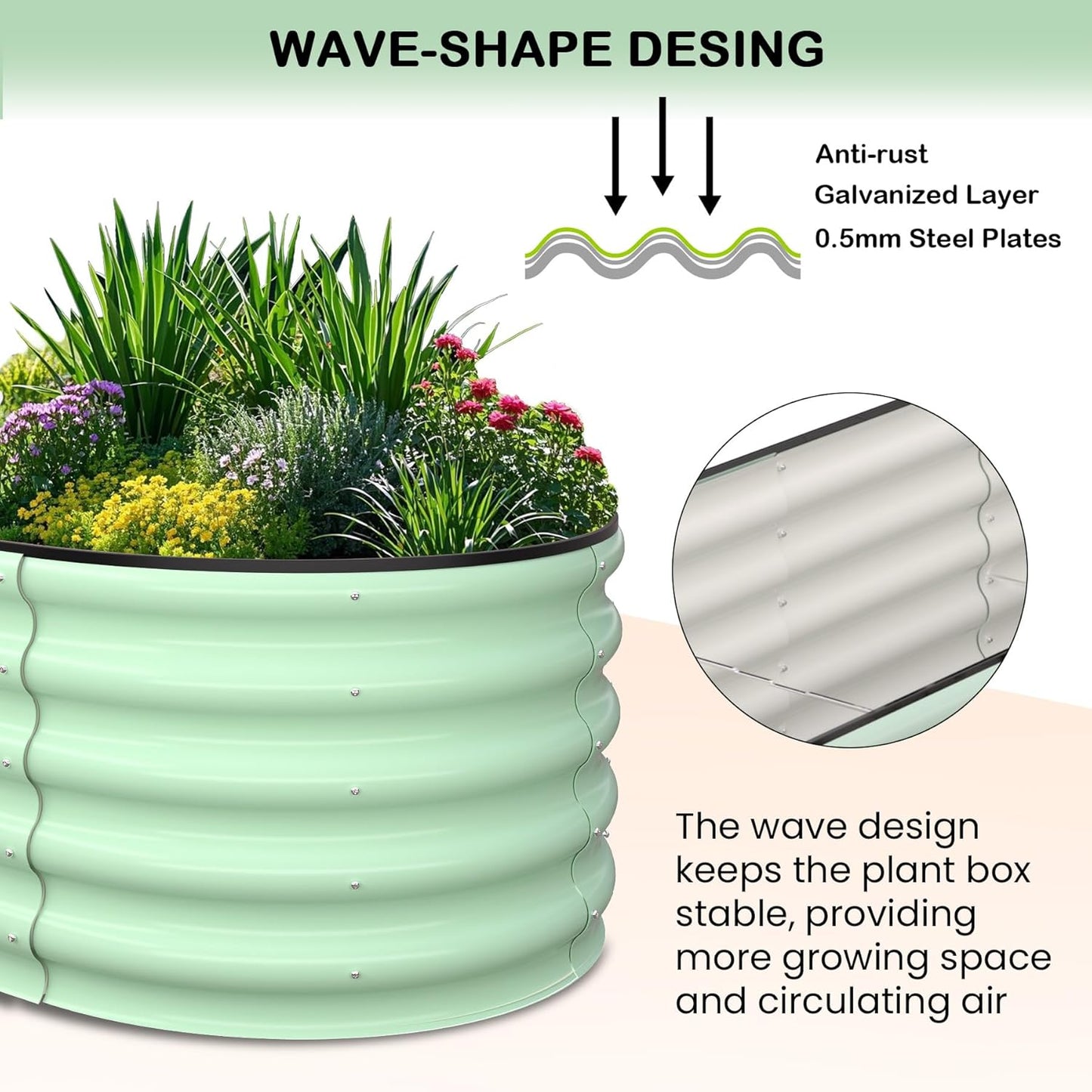 2 Pcs 6x3x2ft Oval Raised Garden Bed, Galvanized Raised Beds,Open-Ended Base Metal Raised Planter Beds,Garden Bed Outdoor,Planter Raised Boxes for Vegetables, Flowers,Tool-Free Asse,Green