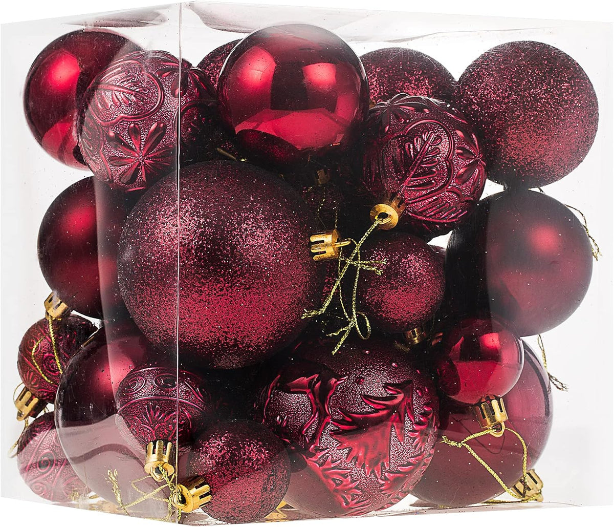 Christmas Ornaments for Xmas Trees,Burgundy Shatterproof Christmas Ball Ornaments