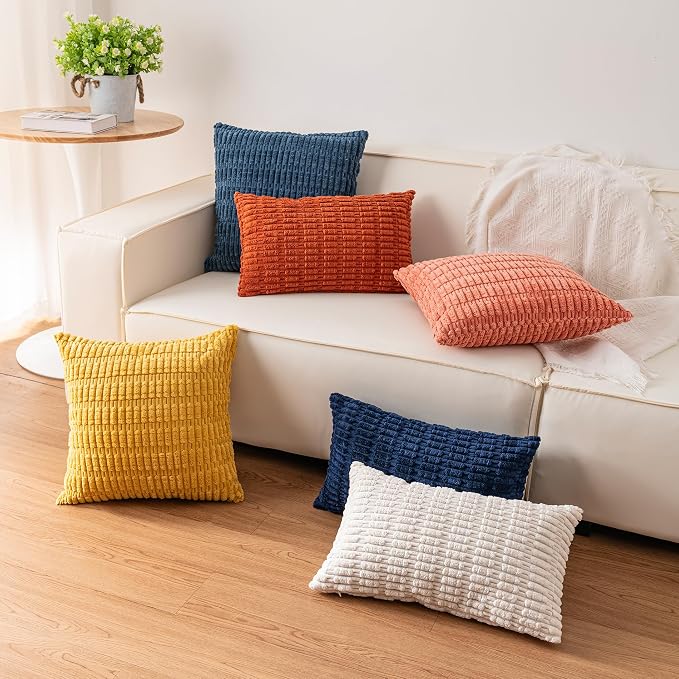 Pack of 2 Corduroy Decorative Throw Pillow Covers 20x20 Inch, Sky Blue | Fall - Image 6