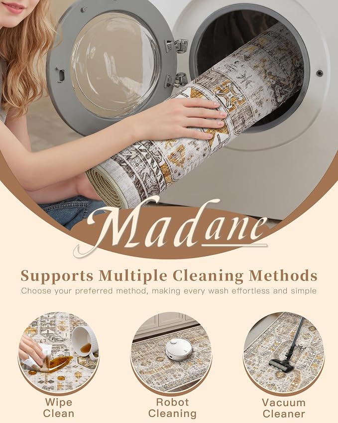 Madane 5x7 Area Rugs for Living Room, Non-Slip Washable Rug, Soft Low Pile - Image 8
