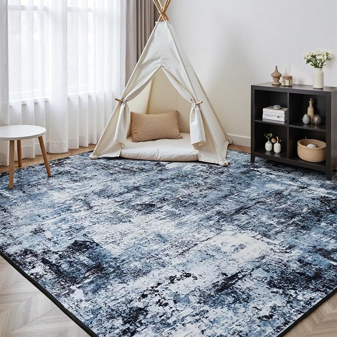 Rugflix 6x8 Area Rugs for Living Room, Washable Navy Blue Dark Large Rug | - Image 8