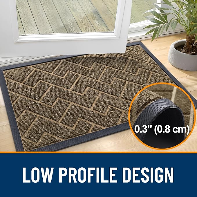 OLANLY Front Door Mat Outside 71x47, All-Season Absorbent Rubber Doormat | Brown - Image 4
