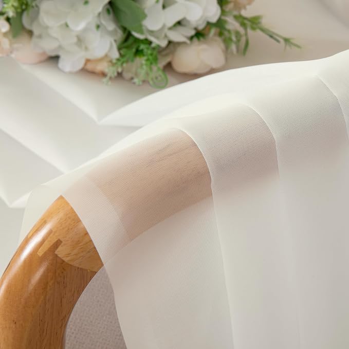 Ivory Sheer Curtains 68 Inch Length 2 Pcs, Light Filtering Rod Pockets Bedroom - Image 9