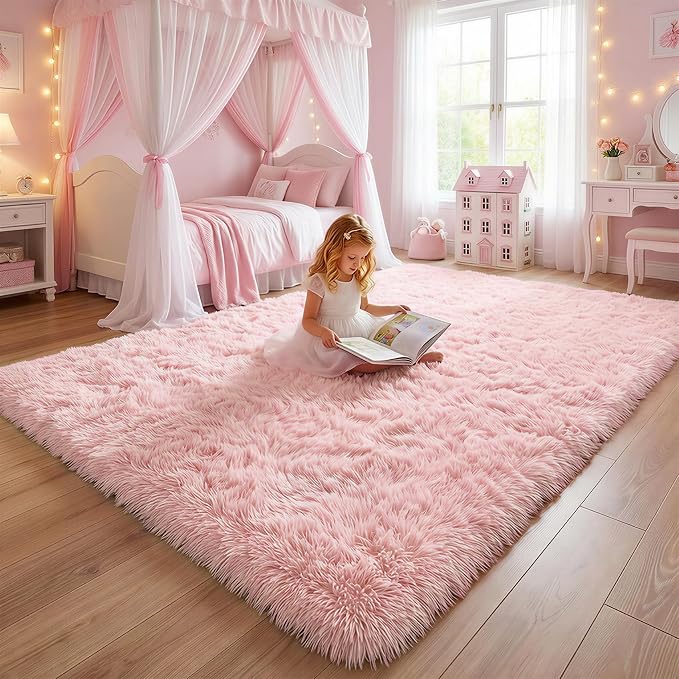 Amdrebio Light Pink Fluffy Fuzzy Area Rug 4x6 - Image 7