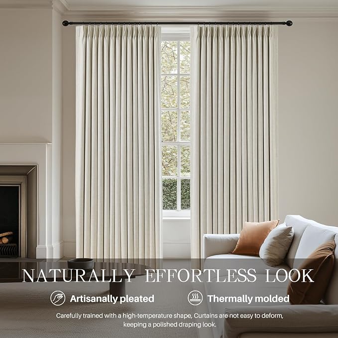 100% Blackout Pinch Pleated Linen Curtains 108 Inches Long - Image 2