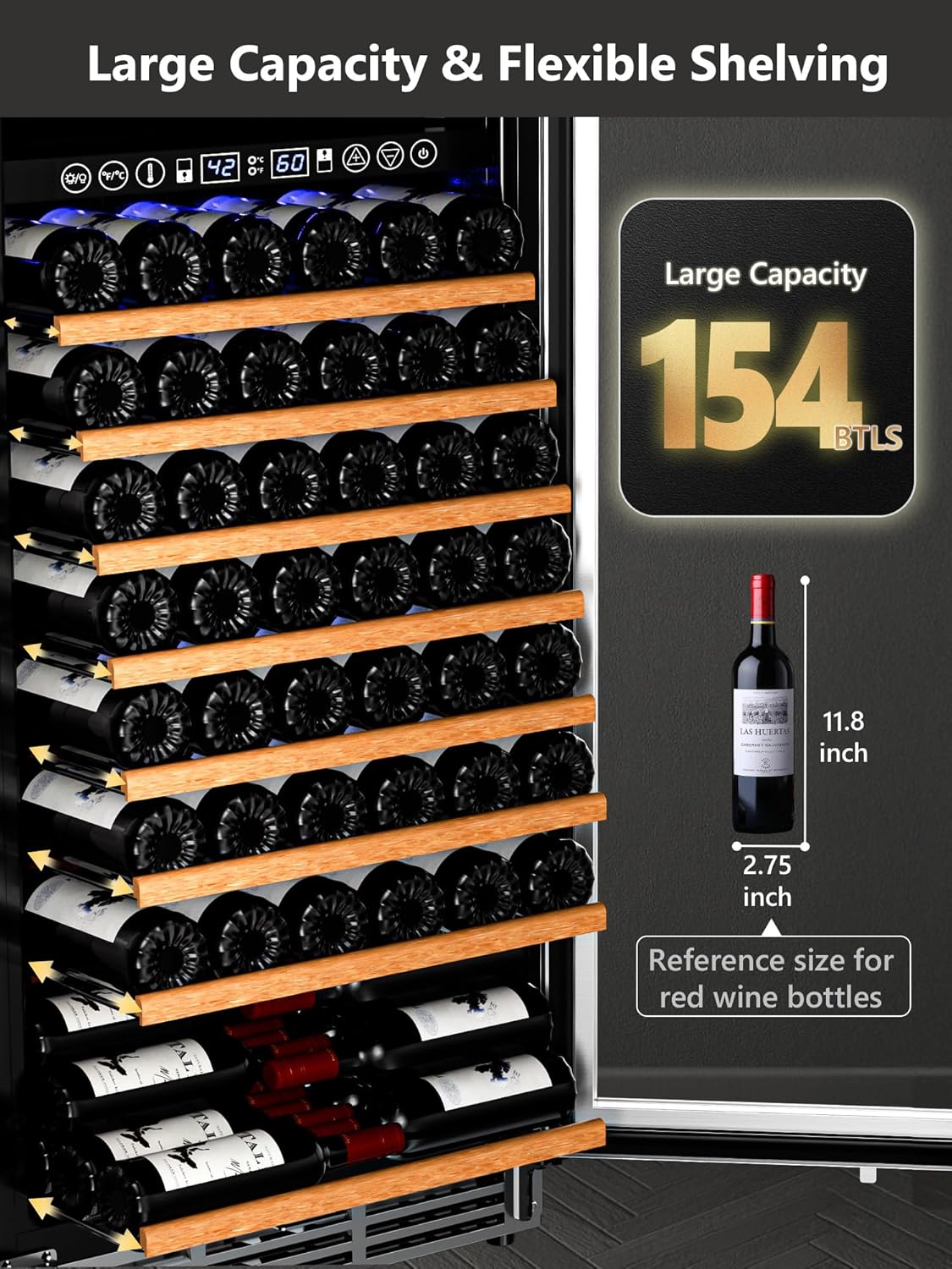 154 Bottle Wine Refrigerator, 24 Inch Wine Fridge Dual Zone with Adjustable Shelf, Wine Cooler with Double Pane Glass Door, Advanced Temp Control, Low Noise, Wide Large Wine Cooler Refrigerator