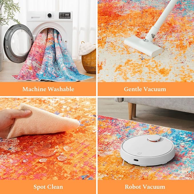 Rugflix 8x10 Area Rugs for Living Room, Washable Colorful Rainbow Large Rug | - Image 5