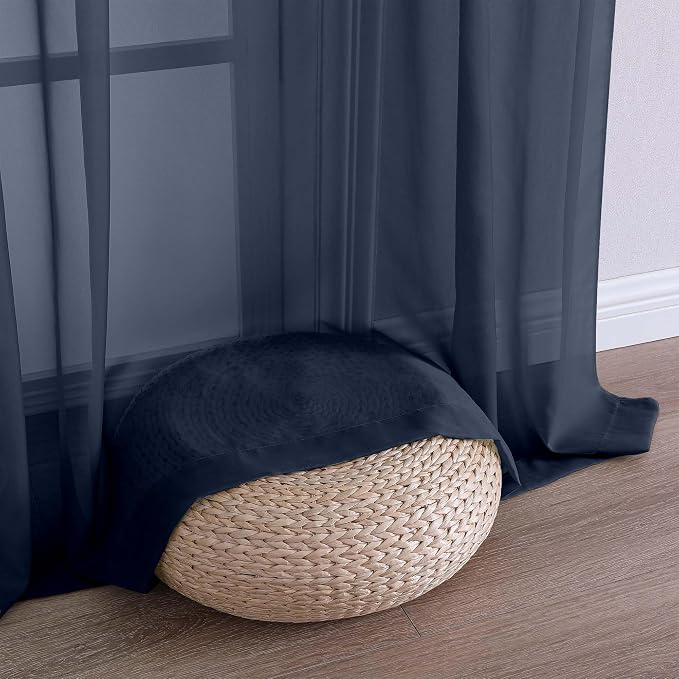 Chyhomenyc Navy Blue Sheer Curtains 84 Inches Long 2 Panels, Light Filtering - Image 8