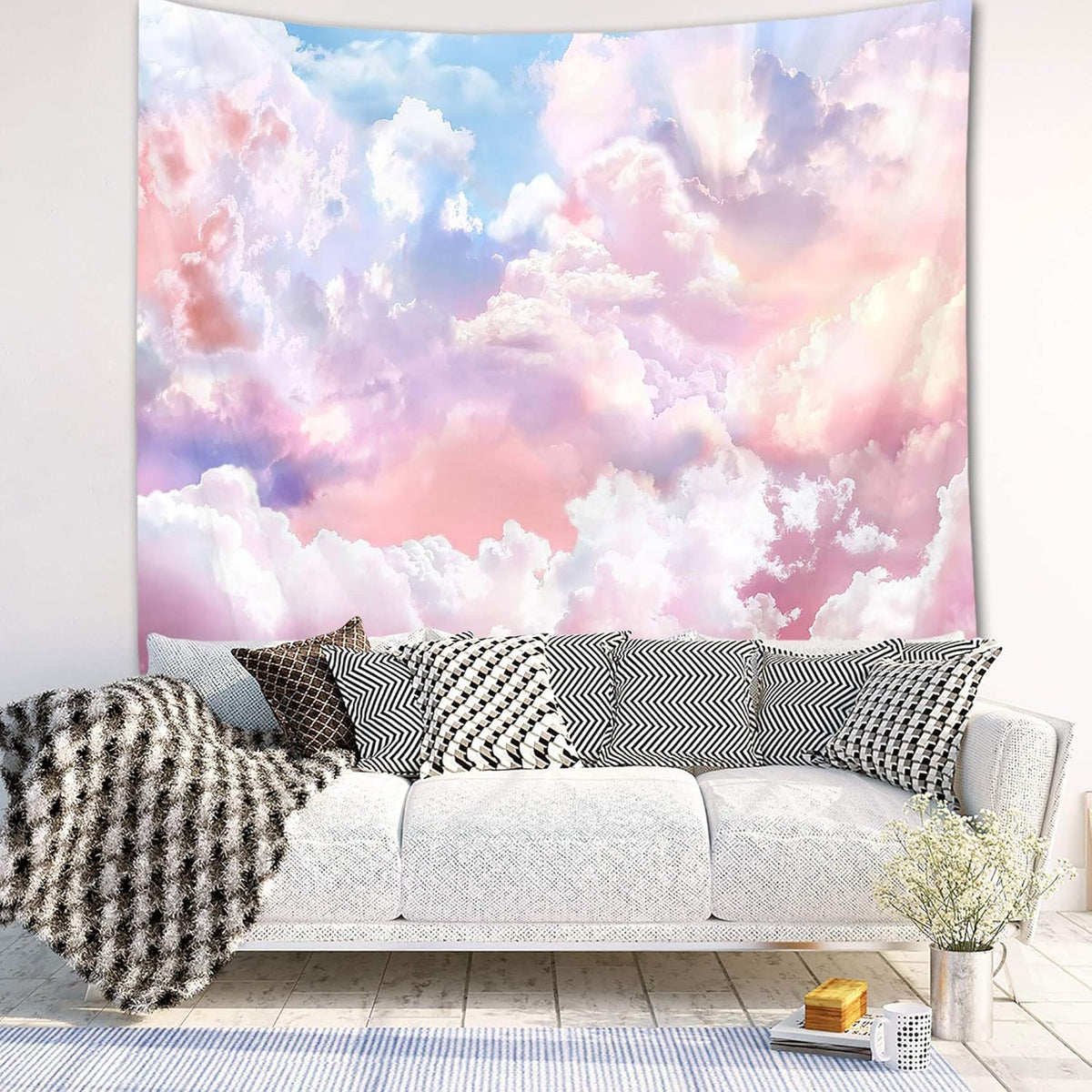 HVEST Pink Cloud Tapestry Colorful Abstract Clouds Natural Landscape Tapestries Wall Hanging for Bedroom Living Room Teen Dorm Indie Decor Poster Blanket,59x51 Inches