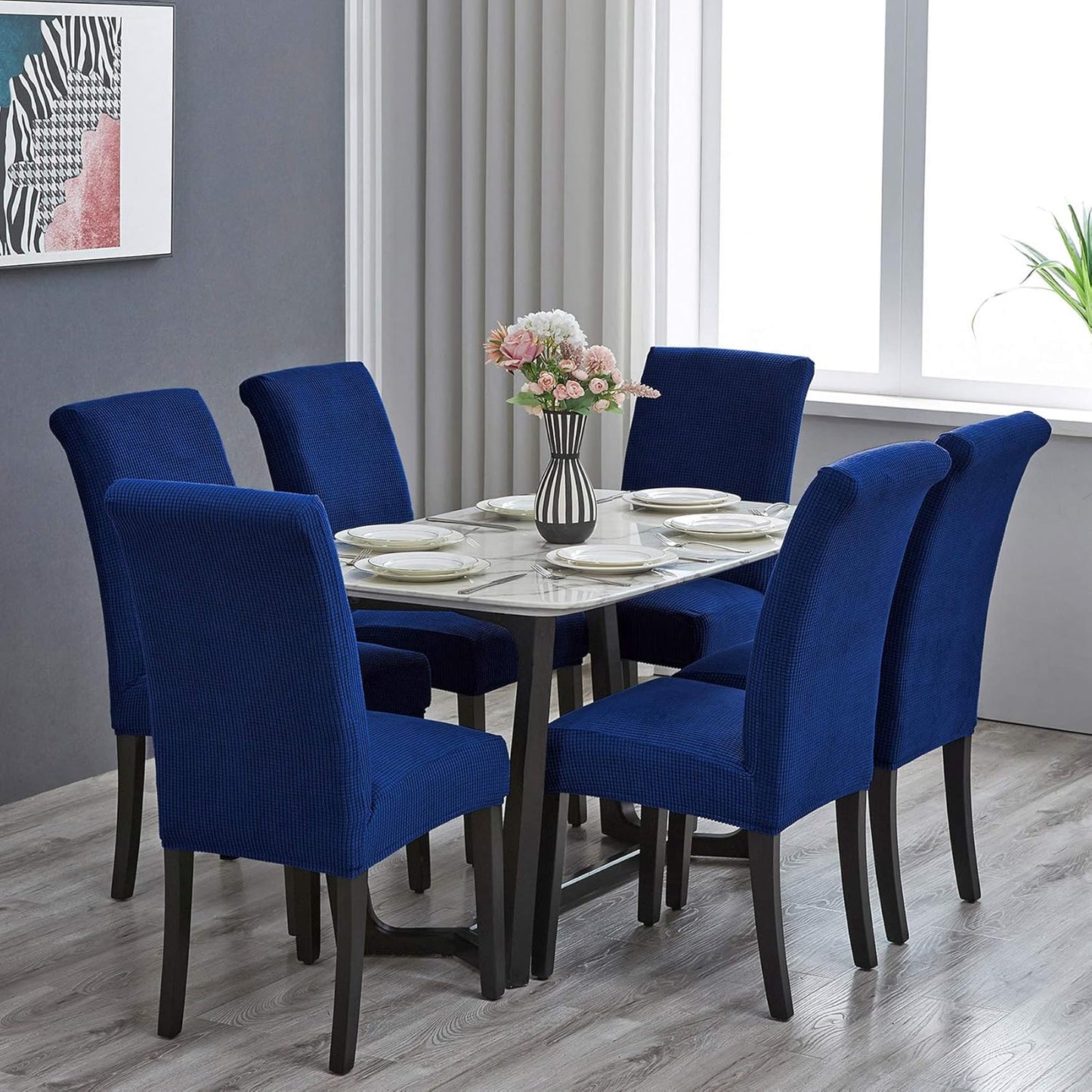 Howhic Stretch Chair Covers for Dining Room Set of 2, Removable Washable Dining Room Chair Covers, Dining Chair Slipcovers Seat Protector, Great for Home Decor and Banquet (Classic Blue, 2 Pack)