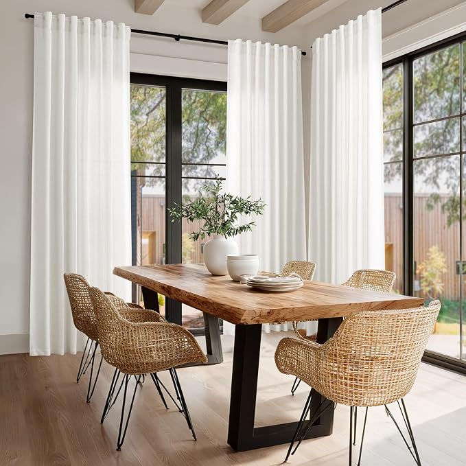 Beige White Linen Curtains for Living Room 94 Inches Long Back Tab and Rod - Image 8