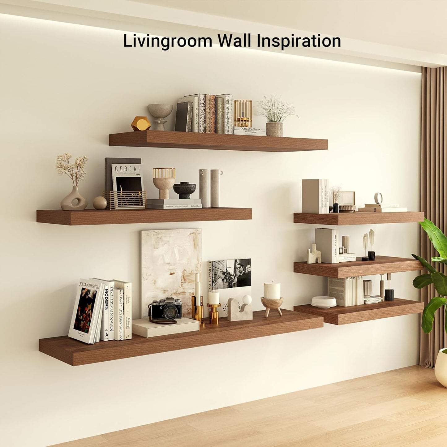 Heimlove 12" Deep Floating Shelves, 36 x 12 Inch Wall Mounted Long Floating Shelf with Invisible Brackets, for Home Decor, Bedroom, Kitchen, Living Room, Bathroom - 1 Pack, Walnut