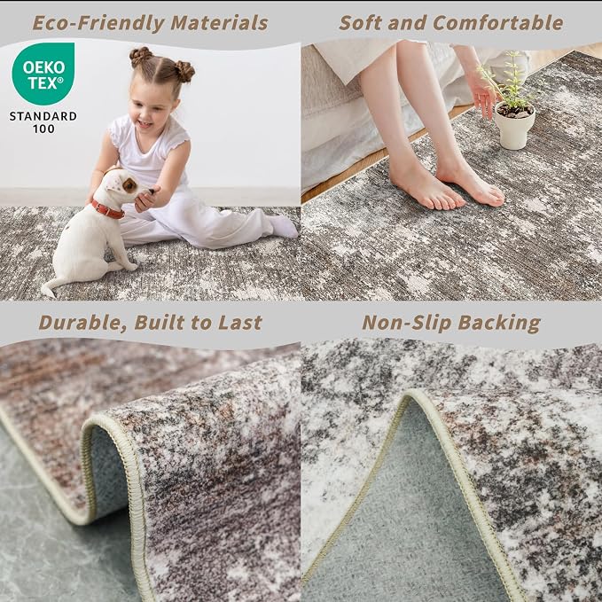 Large Washable Living Room Rug 10x14 – Modern Neutral Abstract Area Rug - Image 5