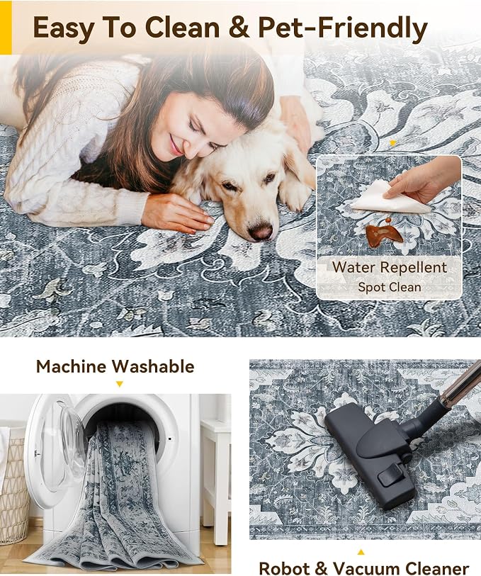 RELEANY Washable Area Rug, Square 6'x6', Water Repellent, Pet Friendly - Image 3