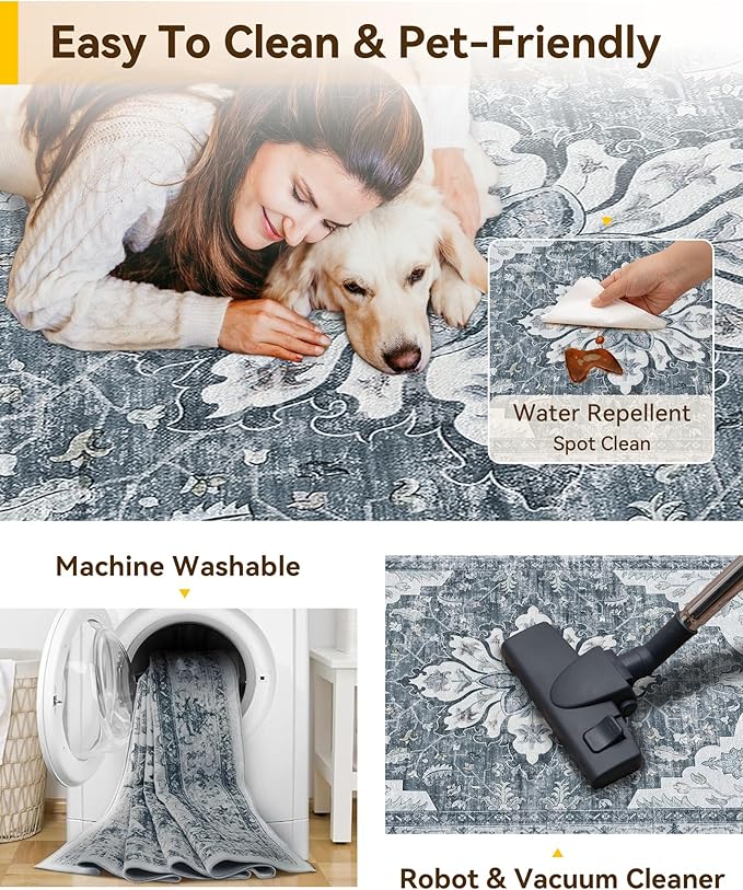 RELEANY Washable Area Rug, Square 7'x7', Water Repellent, Pet Friendly - Image 3