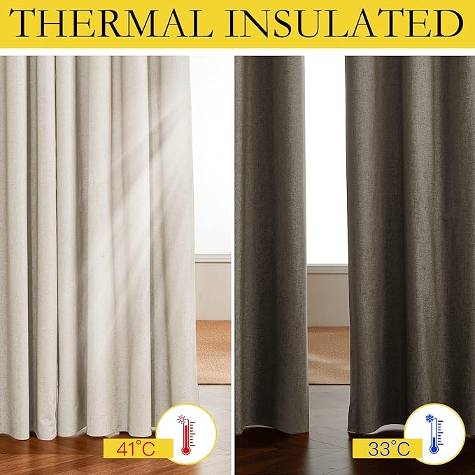 NICETOWN 100% Blackout Room Warming Linen Texture Curtains 84 inches Long - Image 4
