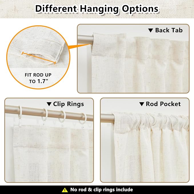 MYSKY HOME Country Curtains for Sliding Glass Door, Back Tab Semi Sheer Curtain - Image 3