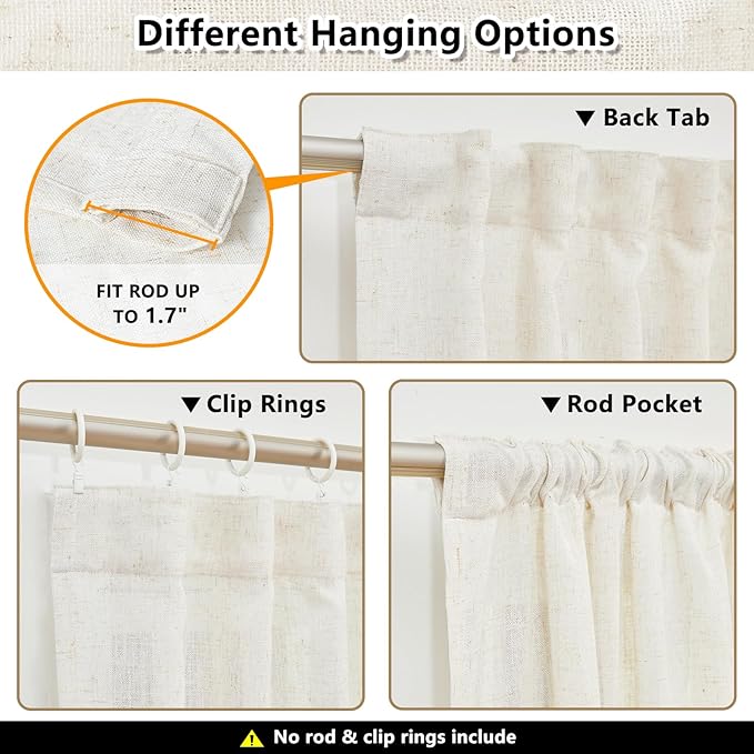 MYSKY HOME Linen Curtains for Sliding Glass Door, Back Tab Semi Sheer Curtain - Image 3