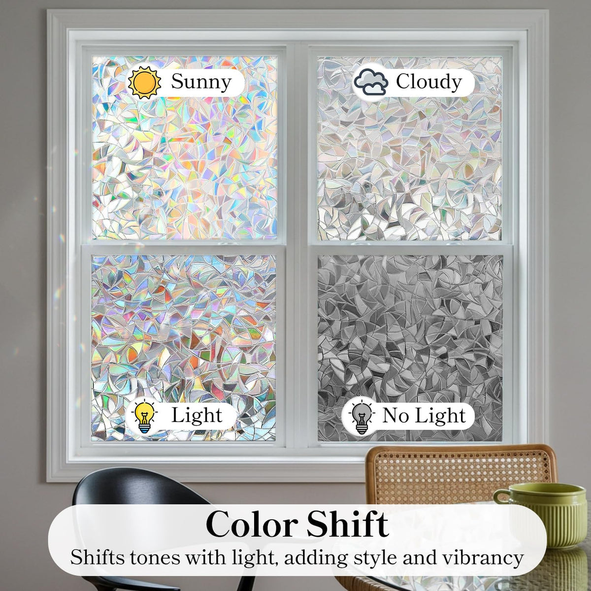 DUOFIRE Window Privacy Film, Rainbow Window Clings for Glass Windows, Stained Glass Film Decorative, 3D Decals Cover, Suncatcher Static Cling Sticker for Home, 23.6 x 78.7 inch