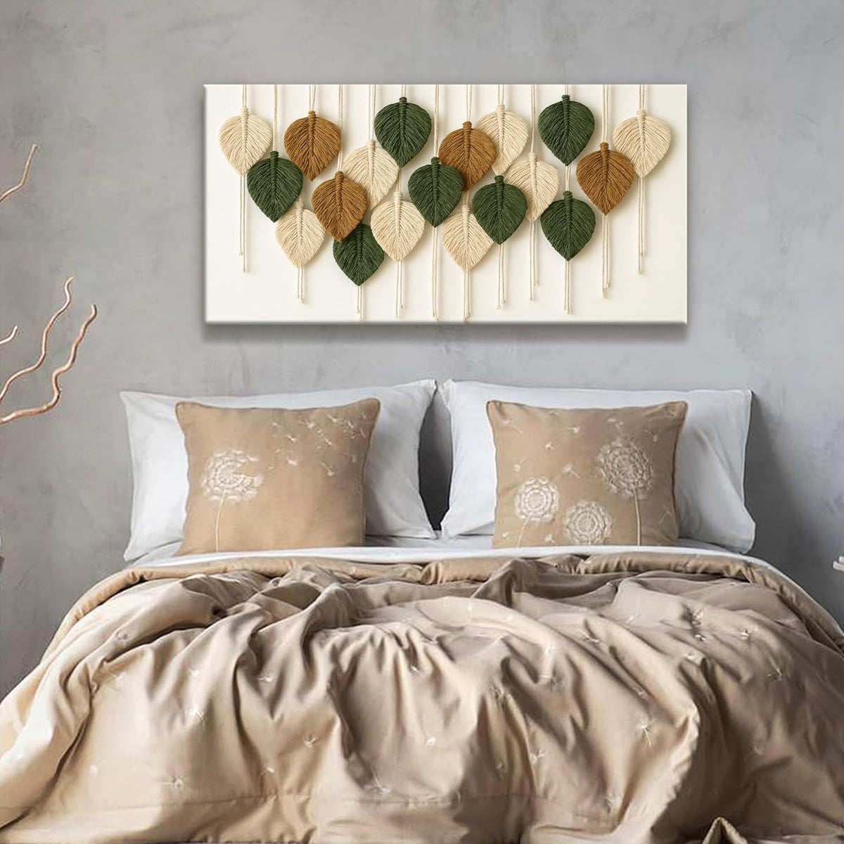 Boho Wall Art Chic Home Wall Art Modern Bohemian Feather Canvas Wall Art Decor For Apartment Dorm Living Room Bedroom Nursery Backdrop 20"W X 40"L Ready To Hanging