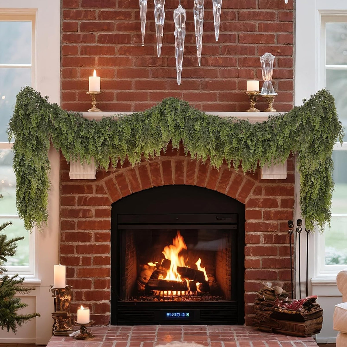 Real Touch Christmas Cedar Garland -5ft Artificial Garlands Faux Cedar Fake Pine Needles Garland for Fireplace,Table,Window,Stairs,Mante,Holiday Indoor Outdoor Xmas Decor(2PCS)