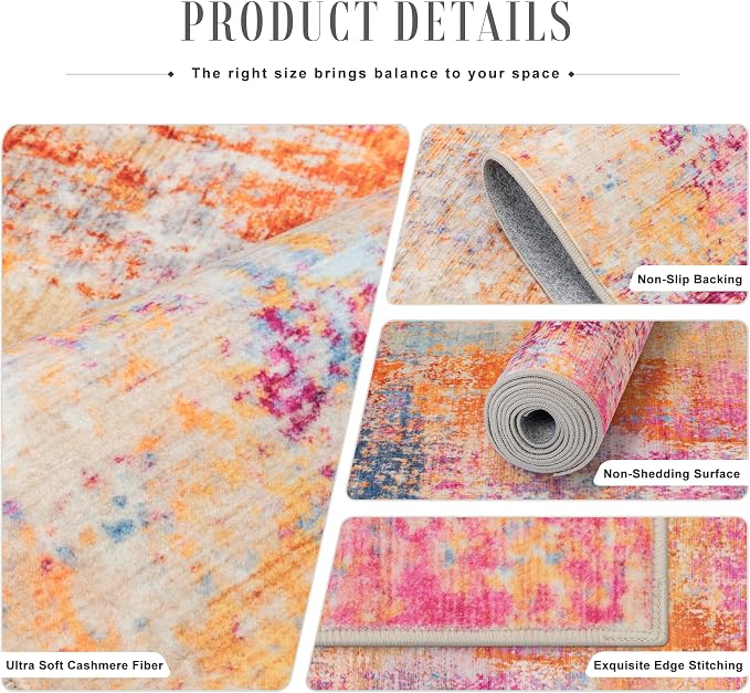 2.6x8 Washable Runner Rug：Modern Abstract Soft Carpet Galaxy Haze | - Image 5