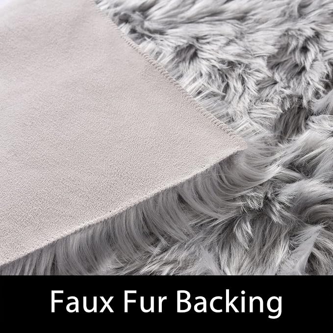 Latepis Gray Rugs for Bedroom Small Throw 3x4 Area Faux Fur Rug Washable Fluffy - Image 4